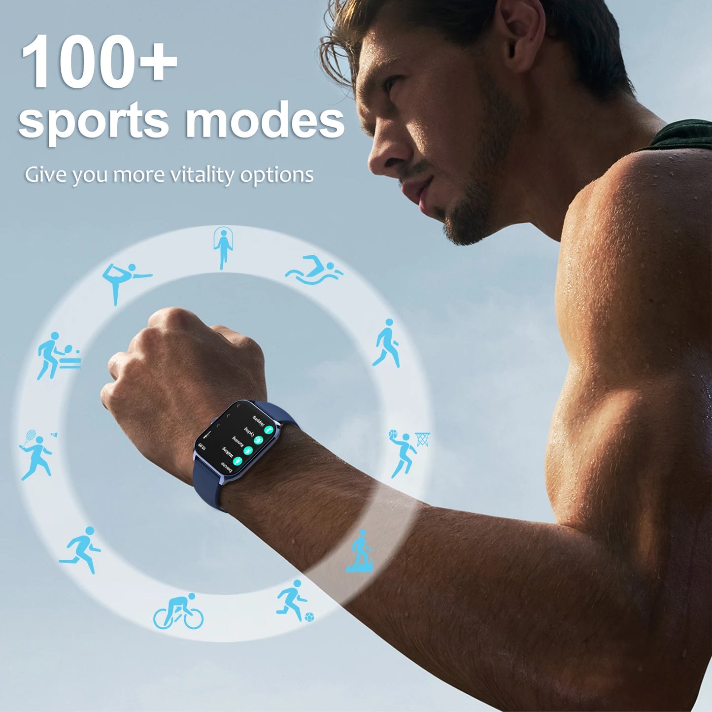 1.96'' Large Screen Bluetooth Call Sports Smart Watch - FitnesWatches