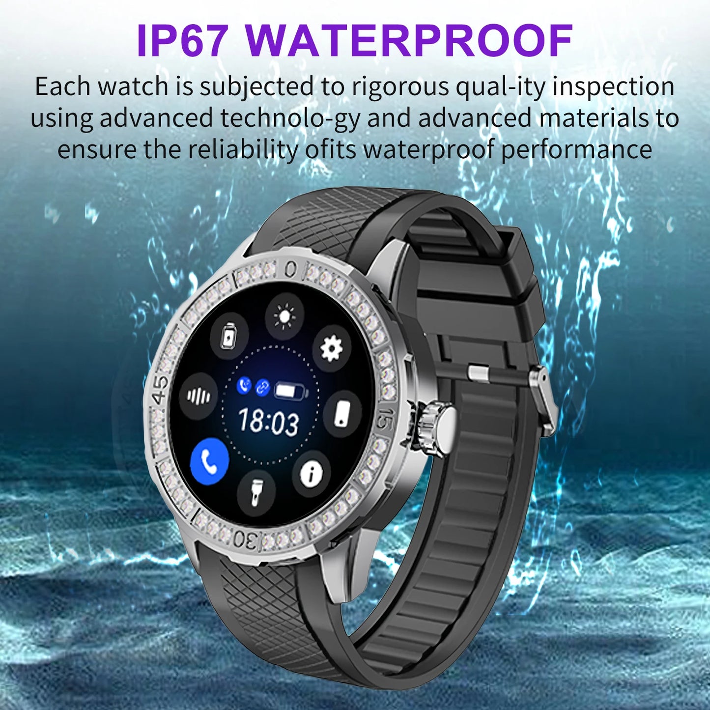 Women Diamond Dial Heart Rate Monitoring Smartwatch - FitnesWatches