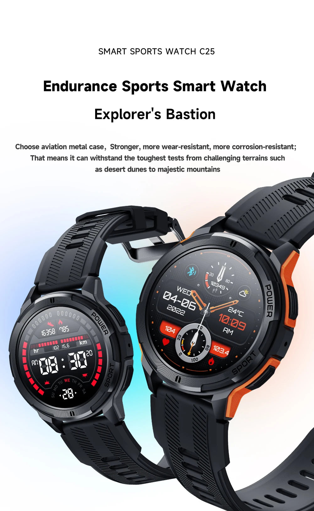 Fashion Waterproof Outdoor Military Sports Smartwatch - FitnesWatches