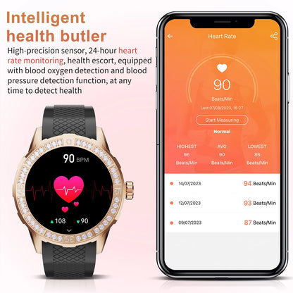 Women Diamond Dial Heart Rate Monitoring Smartwatch - FitnesWatches